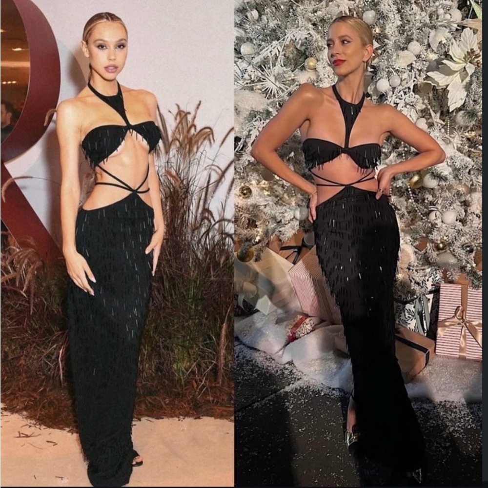 Camila Coelho Niya black beaded gown